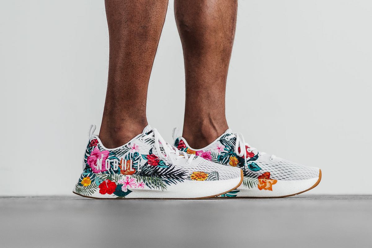 Nobull Runner+ Men's Running Shoes White Floral | Australia (EG8249)